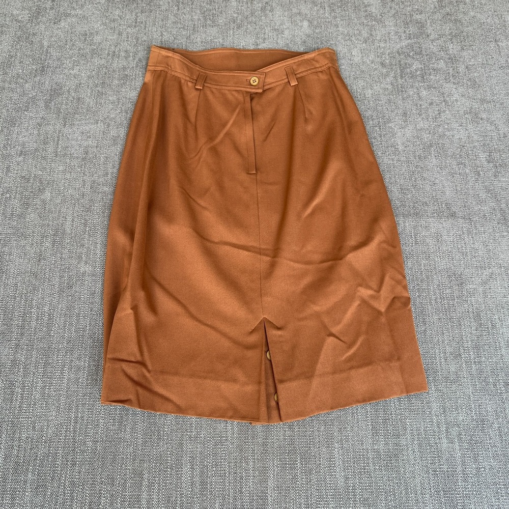 Vintage Paul Stanley Pencil Skirt Womens 12 Brown Wool Pleated Office Career